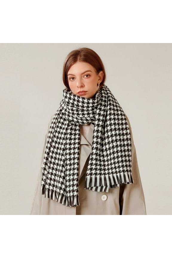 Scarf for Women Women's Fashion Winter Warm Soft Casual Tassel HoundsTooth Printing Muffler