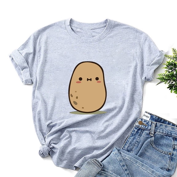 Babysbule Shirts for Women Stylish Graphic Printing Tops Ladies Casual Loose O-Neck Short Sleeve Blouse