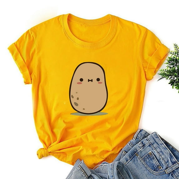 Babysbule Shirts for Women Stylish Graphic Printing Tops Ladies Casual Loose O-Neck Short Sleeve Blouse