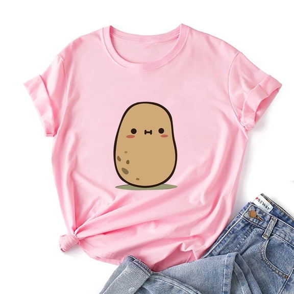 Babysbule Shirts for Women Stylish Graphic Printing Tops Ladies Casual Loose O-Neck Short Sleeve Blouse