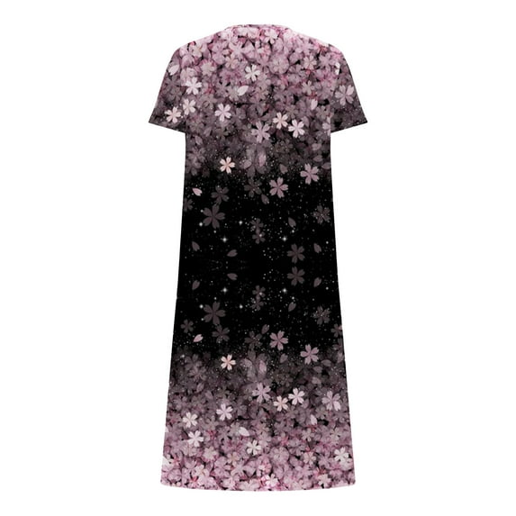 Babysbule Summer Womens Dress Stylish Women Summer Printing Causal V-Neck Button Short Sleeve Vacation Pockets Dress