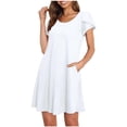 thumbnail image 1 of Babysbule Woman Summer Dresses Women's Fashion Sasual Cross Short Sleeves Round Neck Pocket Solid Color Dress, 1 of 5