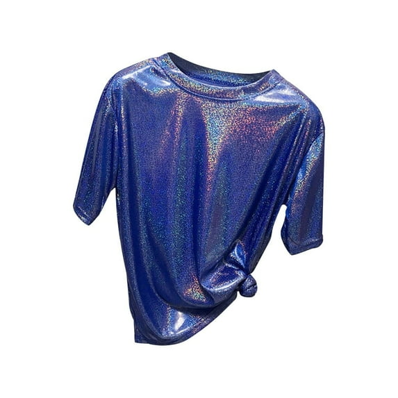Babysbule Women's Tops Fashion Women Shiny O Neck Reflective Short Sleeve Loose Casual Tee Tops