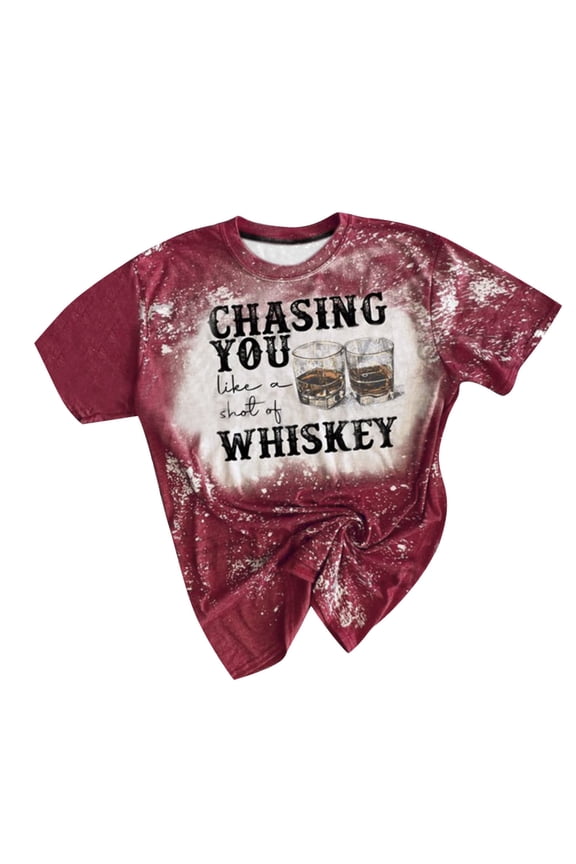 Women's Tops Women Casual Bleached T-shirt Printed Short Sleeve Pullover O-Neck T-shirt Tops