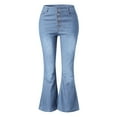 thumbnail image 1 of Babysbule Clearance Womens Jeans Women Autumn Elastic Plus Loose Denim Pocket Button Casual Boot Cut Pant Jeans, 1 of 6