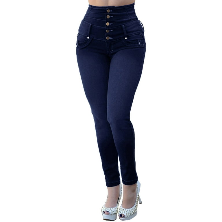 Luxsis Women's/Ladies/Girls Skinny Fit Denim High Waist Plain Jeans - Navy  Blue, Grey, Light Blue & Black | Pack of 4 Women's Jeans