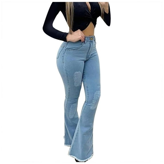 Babysbule Clearance Womens Jeans Women Solid Color Solid Flared High Jeans Flares Ankle Fashion Pants Trouser