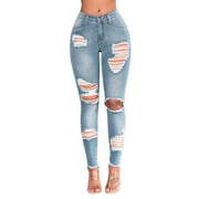 Babysbule Clearance Womens Ripped Jeans Fashion Women Jeans Denim Hole Female High Waist Stretch Slim Elegant Pencil Pants