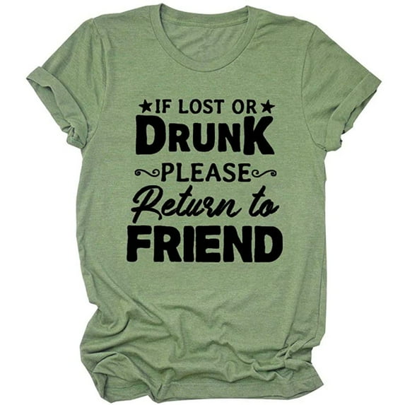 Babysbule Womens Shirts Women's Summer Fashion Casual Round Neck Solid Color Letter Print T-Shirts