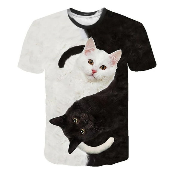 Babysbule Womens Shirts Womens Fashion 3D Cat Print Casual T-Shirt Summer Short Sleeve O-neck T Shirts