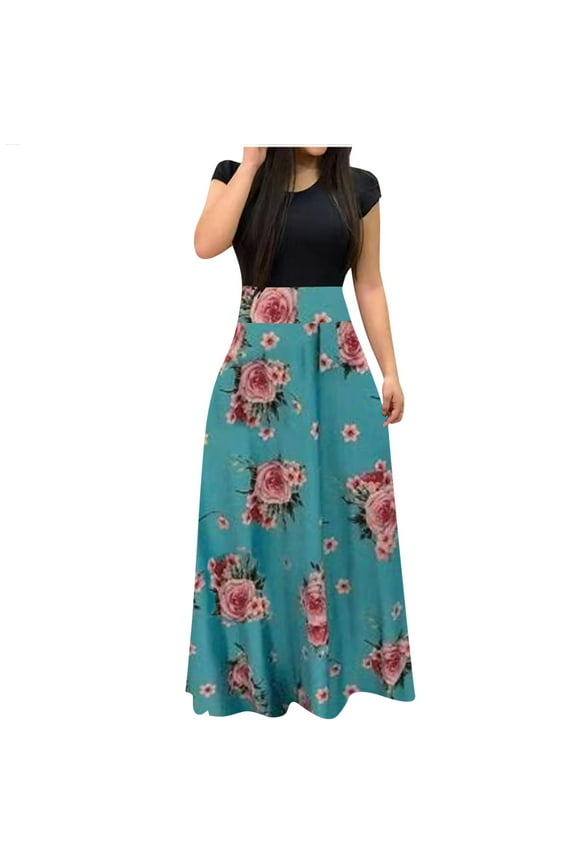 Womens Summer Dresses, Fashion Women Short Sleeve Floral Boho Printing Long Dress Ladies Casual Dress