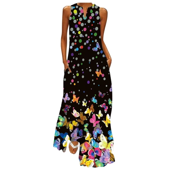 Babysbule Womens Summer Dresses, Fashion Women's Casual Summer Loose Printed Round Neck Sleeveless Dress