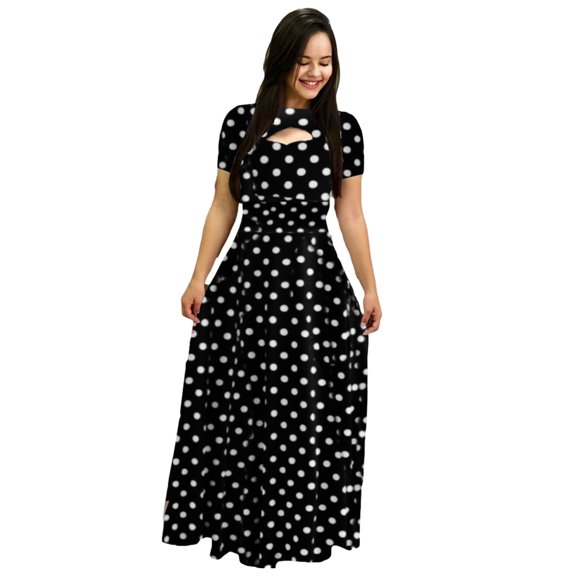 Babysbule Womens Summer Dresses, Women Fashion Comfy Hollow Out Printing Short Sleeve Floor-Length Dress