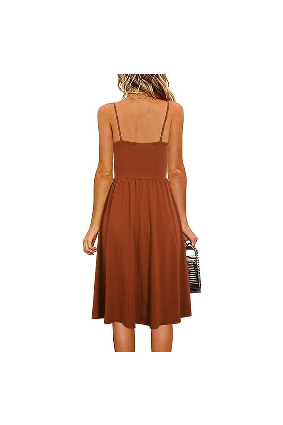 Womens Summer Dresses, Women Fashion Summer Seaside Sling Sleeveless V-Neck Solid Color Casual Dress