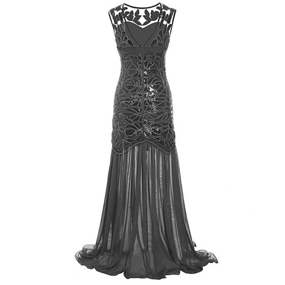 Babysbule Womens Summer Dresses, Women 's 1920s Black Sequin Gatsby Maxi Long Evening Prom Dress Plus Size