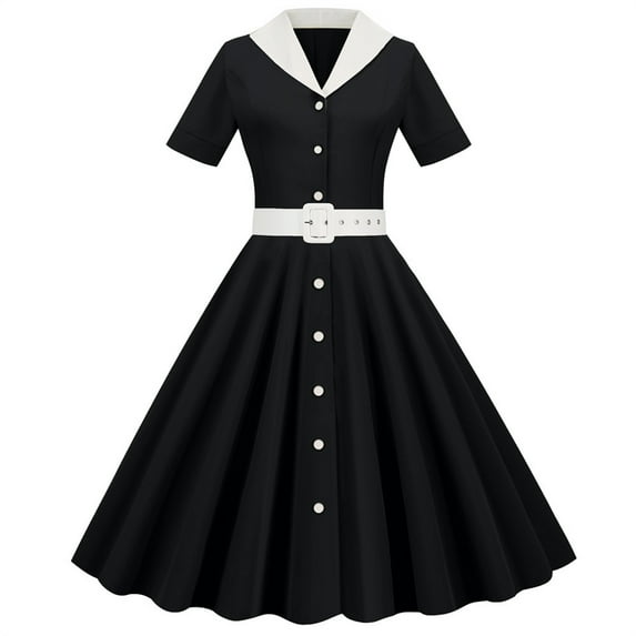 Babysbule Womens Summer Dresses, Women's 1950s Retro Dress Short Sleeve Vintage Swing Dress