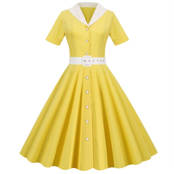Babysbule Womens Summer Dresses, Women's 1950s Retro Dress Short Sleeve Vintage Swing Dress