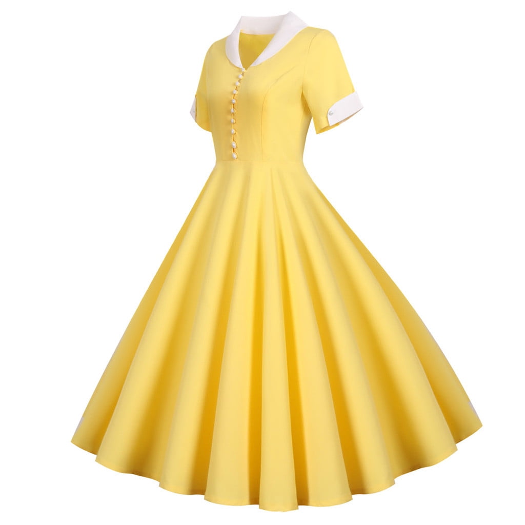 yellow vintage dress 1940s Gold Filigree Jersey Party Introducing the Yellow Retro 1950s Tea Length Dress Yellow 1950s Hydrangea Floral Ruched
