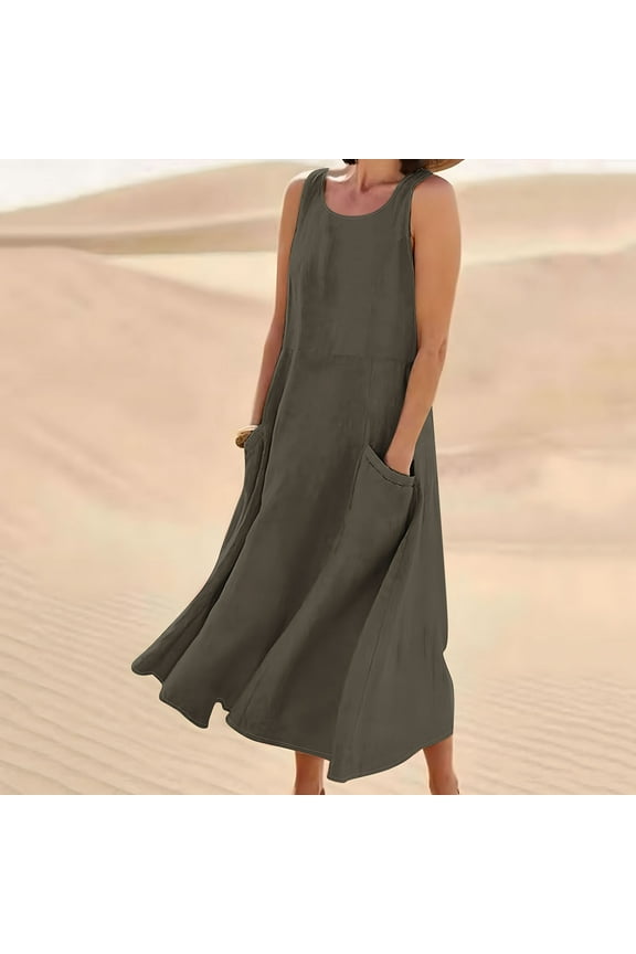 Womens Summer Dresses, Women's Casual Long Dress With Striped Floral Print Sleeveless Maxi Dress