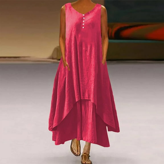 Babysbule Womens Summer Dresses, Women's Casual Long Dress With Striped Floral Print Sleeveless Maxi Dress