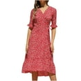 thumbnail image 1 of Babysbule Womens Summer Dresses, Women's Fashion Causual V-Neck Chiffon Floral Boho Beach Short Sleeve Dress, 1 of 6