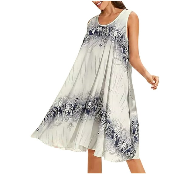 Babysbule Womens Summer Dresses, Women's Plus Size Sleeveless Floral Casual Midi Dress Beach Loose Sundress