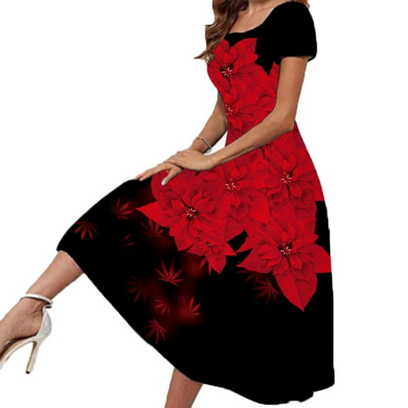 Babysbule Womens Summer Dresses, Women's Short Sleeve Round Neck Casual Fashion Party Daily Elegant Printing Dress