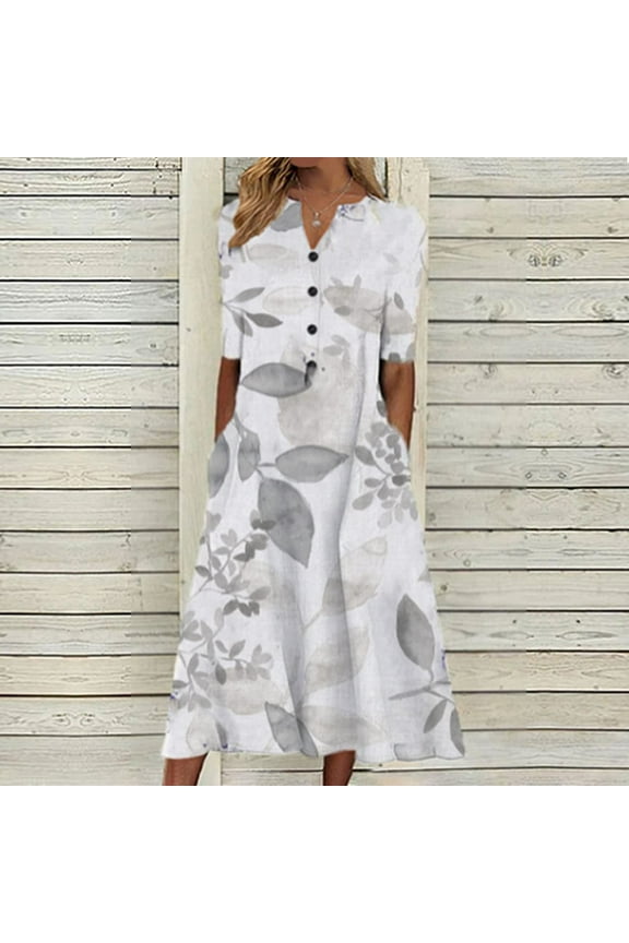 Womens Summer Dresses Women's Summer Casual V-Neck Short Sleeve Printed With Pocket Dresses