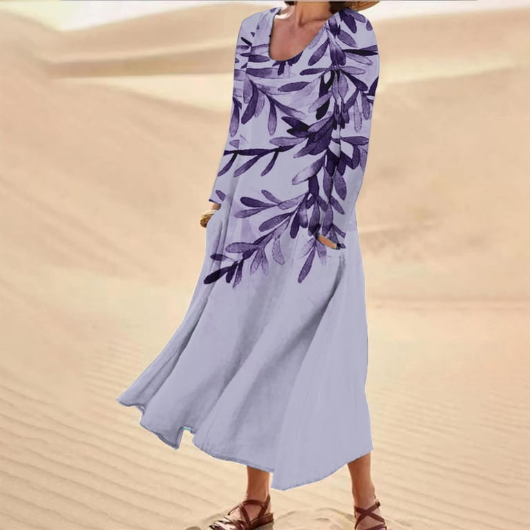 Babysbule Womens Summer Dresses Women's Summer Dresses Print Long Sleeved Round Neck Dress Dresses With Pocket - Walmart.com Babysbule Womens Summer Dresses Women's Summer Dresses Print Long Sleeved Round Neck Dress Dresses With Pocket - Walmart.com