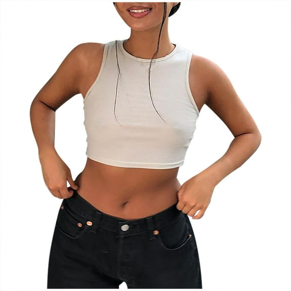 Babysbule Womens Summer Top Fashion Women Sleeveless Vest Solid O-Neck Slim Ladies Short Tank Tops