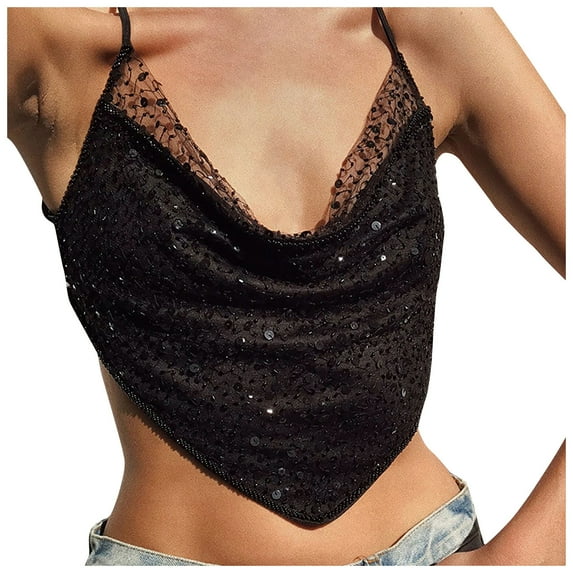 Babysbule Clearance Womens Summer Top Fashion Women's Sexy Camisole V-Neck Sleeveless Solid Sequins Vest Tank Tops