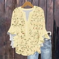 thumbnail image 1 of Babysbule Womens Ruffle 3/4 Sleeve Top Flowers Printing V-Neck Button Down Casual Loose Top for Spring Summer, 1 of 5