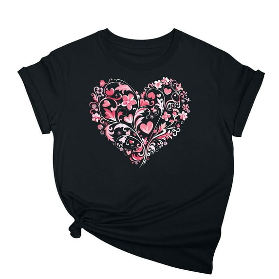Babysbule Womens Tops Adult's Valentine's Day Cute Love Print T-shirt Casual Stylish Round Neck Short Sleeve Blouses