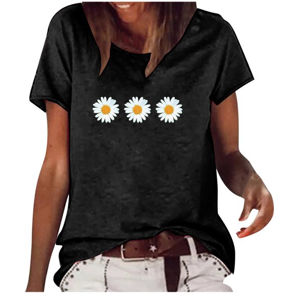 Babysbule Womens Tops, Fashion Woman Causal Daisy Round Neck Printing Blouse Short Sleeve T-Shirt Summer Tops