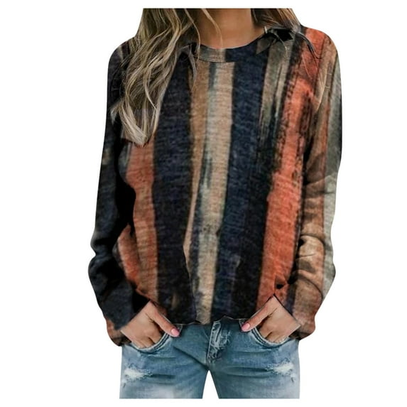 Babysbule Womens Tops, Women's Casual Print Sweatshirts Thermal Crewneck Long Sleeve T-Shirts Loose Com