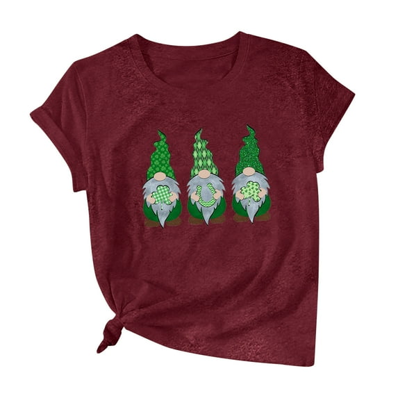 Babysbule Shirts for Women Casual St. Patrick's Day Graphic Printed Cotton Tops Ladies O-Neck Short Sleeve Blouse