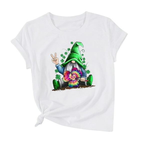 Babysbule Shirts for Women Casual St. Patrick's Day Graphic Printed Cotton Tops Ladies O-Neck Short Sleeve Blouse
