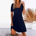 thumbnail image 1 of Babysbule Dresses For Women Casual Loose Ladies Dress Summer O-Neck Short Sleeve Sundress Swing Flowy Mini Solid Skirt, 1 of 4