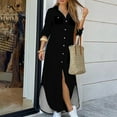 thumbnail image 1 of Babysbule Dresses For Women Summer Ladies Solid Color Casual Long Sleeve Turndown Collar Dress Beach Casual Maxi Sundress, 1 of 4