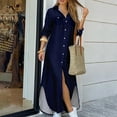 thumbnail image 1 of Babysbule Dresses For Women Summer Ladies Solid Color Casual Long Sleeve Turndown Collar Dress Beach Casual Maxi Sundress, 1 of 4