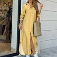 thumbnail image 1 of Babysbule Dresses For Women Summer Ladies Solid Color Casual Long Sleeve Turndown Collar Dress Beach Casual Maxi Sundress, 1 of 4