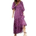 thumbnail image 1 of Babysbule Dresses Plus Size Fire Outfit Women's Three Quarter Sleeve Casual Maxi Dress Bohemian Floral V-Neck Puff Short Sleeve Beach Tiered Sundress Long Swing Dress, 1 of 8