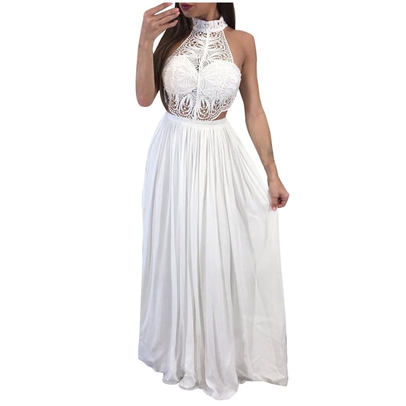 Babysbule Dresses for Women Women's Fashion Solid Color O-Neck Sleeveless Lace Slim Evening Dress