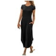 thumbnail image 1 of Babysbule Dresses for Women Clearance Women's O-Neck Mid-Waist Skirt Solid Color Short Sleeve Fashion Long Skirt, 1 of 6