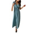 thumbnail image 1 of Babysbule Dresses for Women Women's V-neck Bohemian Polka Dot Print Short Sleeve Dress Long Skirt, 1 of 9
