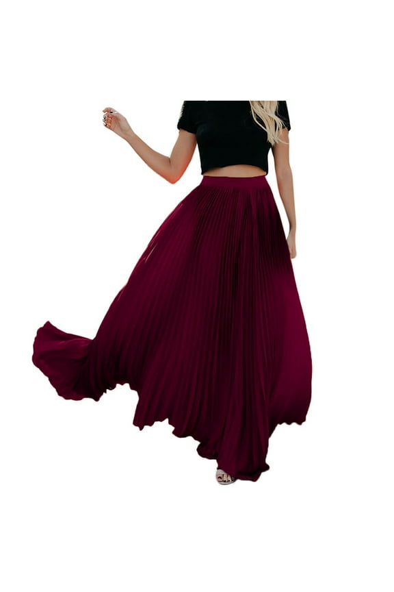Dresses for Women Womens Fashion High Waist Fold Soild Vintage Loose Beach Wrap Maxi Long Skirt
