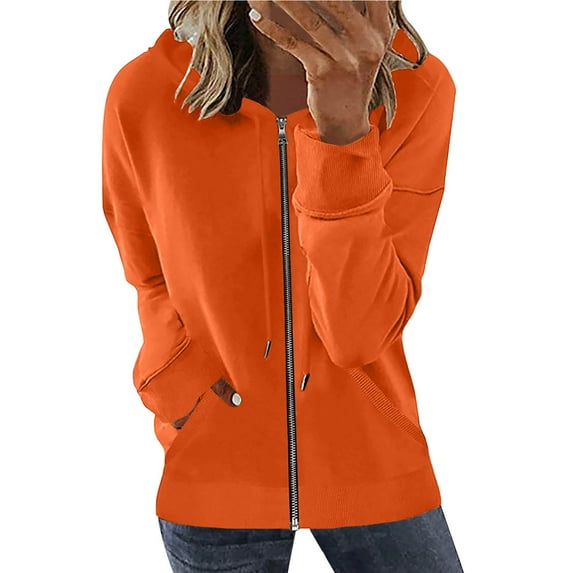 Babysbule Fall Jackets for Women OutfitFashion Woman Long Sleeve Zipper Open Front Loose Outerwear Printing Blouse Coat Tops Pockets Hooded Blouse Women's Tops Blouse