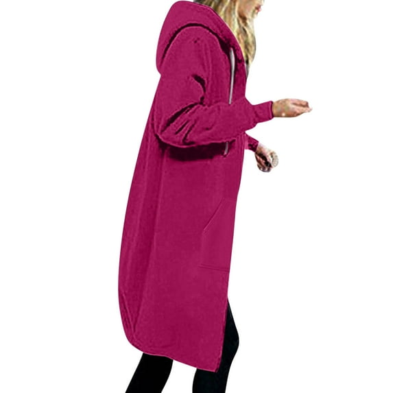 Babysbule Fall Jackets for Women OutfitWomen's Solid Color Jacket Thickening And Fleece And Winter Casual Zipper Long Sleeve Pocket Hooded Long Sweater Women's Tops Blouse