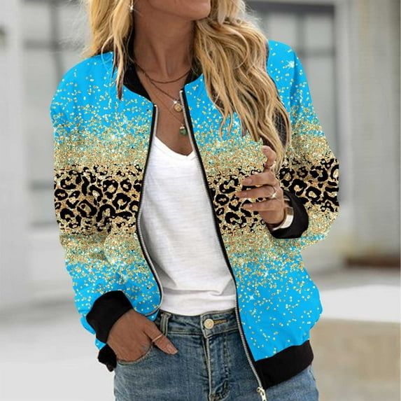 Babysbule Fall Jackets for Women Clearance Women's Casual Fashion Printed Pocket Zippered Coat Women's Tops Blouse