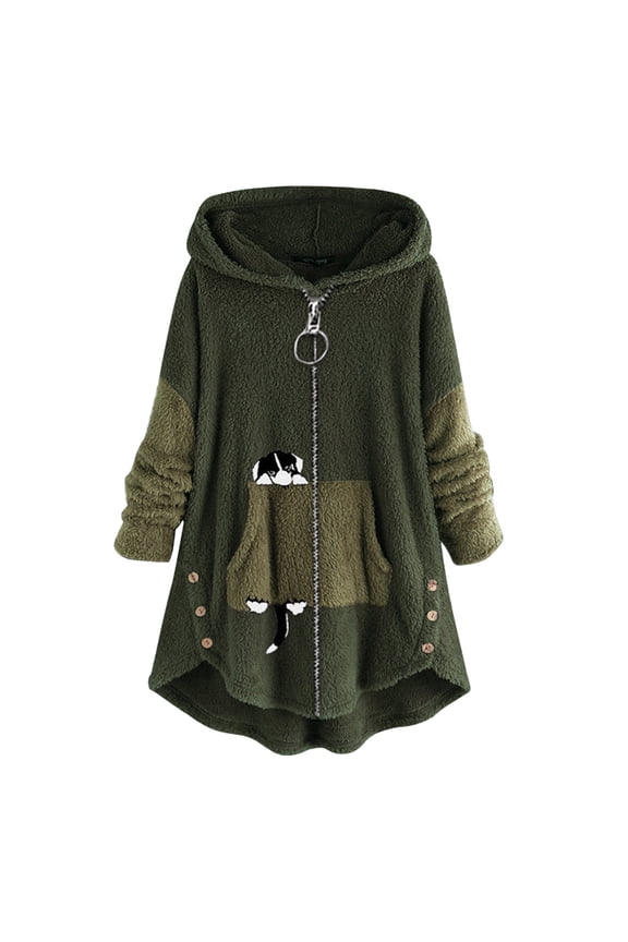 Fall Jackets for Women OutfitWomen Plus Size Casual Pockets High Low Long Sleeve Hooded Coat Tops Women's Tops Blouse